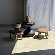 Small stool, rectangular rounded solid teak side table wabi-s