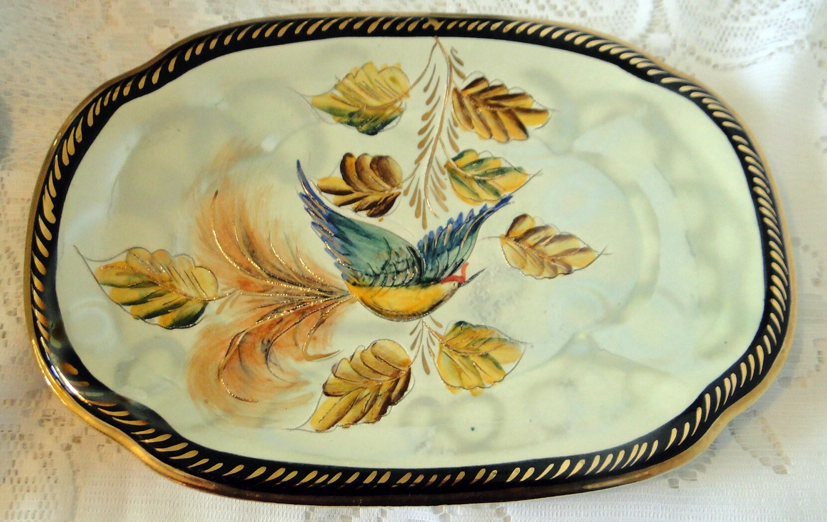 Vegetable soup tureen with old barbotine porcelain dish H.Becquet quarqueron