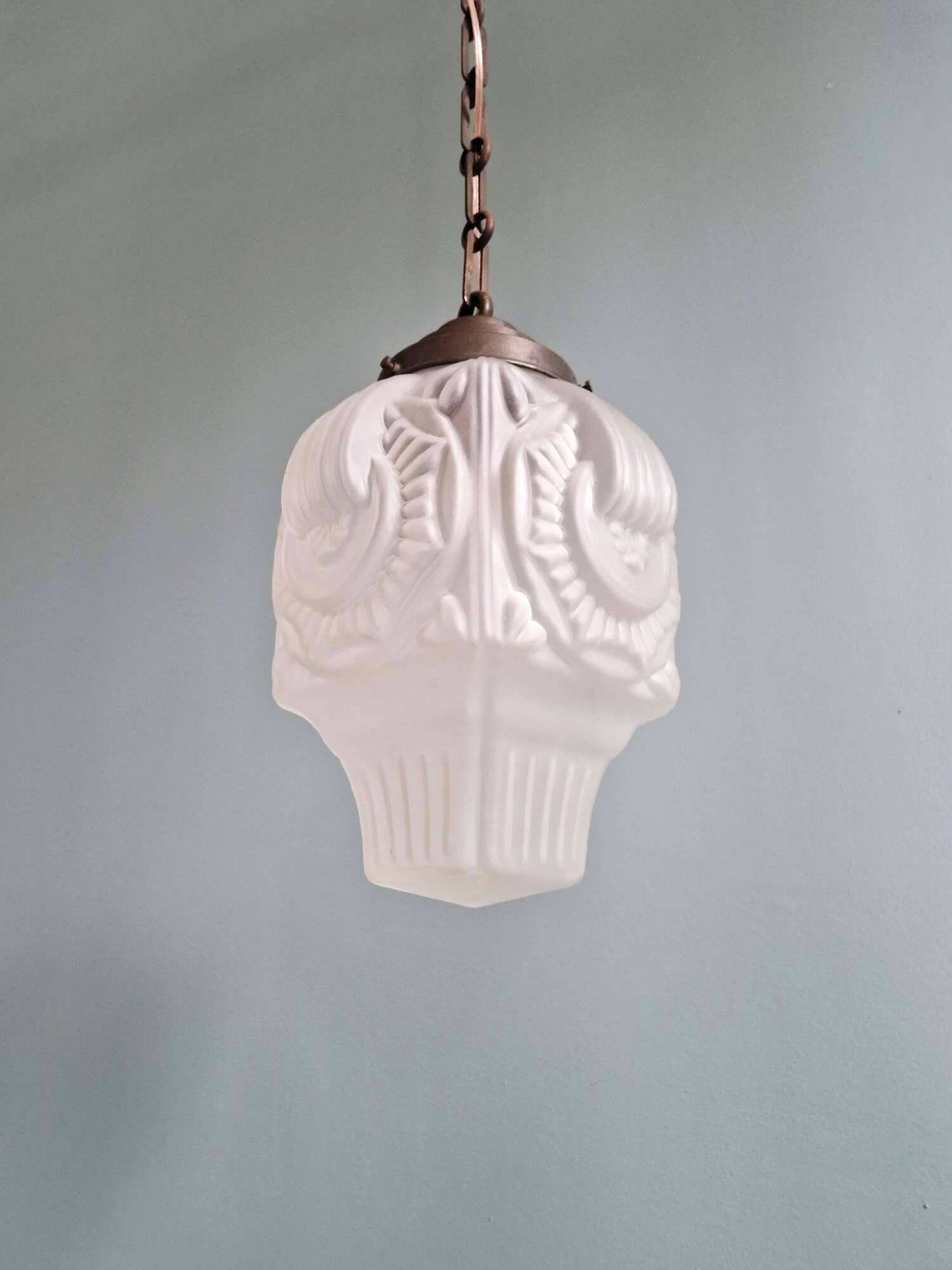 Art Deco suspension in frosted pressed moulded glass, 1920s-30s.