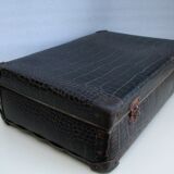 Antique cardboard suitcase imitation black crocodile