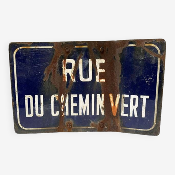 Ancienne Plaque de Rue Emaillée : rue du Chemin Vert