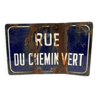 Old Enameled Street Sign: rue du Chemin Vert