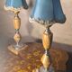 Pair of classic 1970 marble bedside lamps, new lampshades, electrical in working order, 39x14.