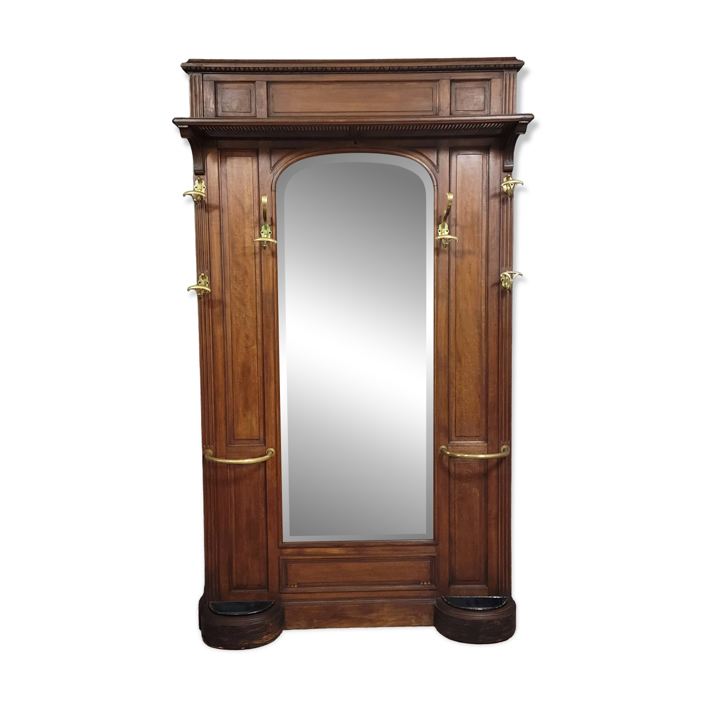 Important antique coat rack in solid walnut