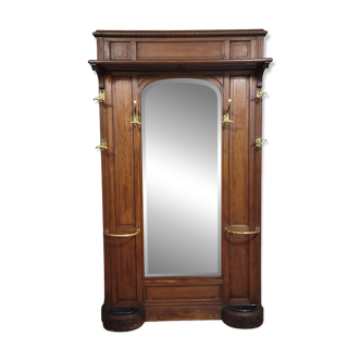 Important antique coat rack in solid walnut