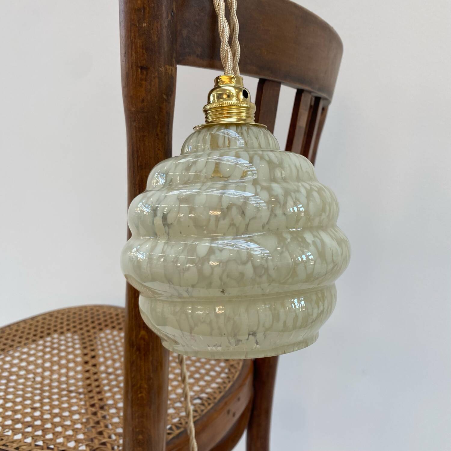 Pale yellow Clichy glass portable lamp