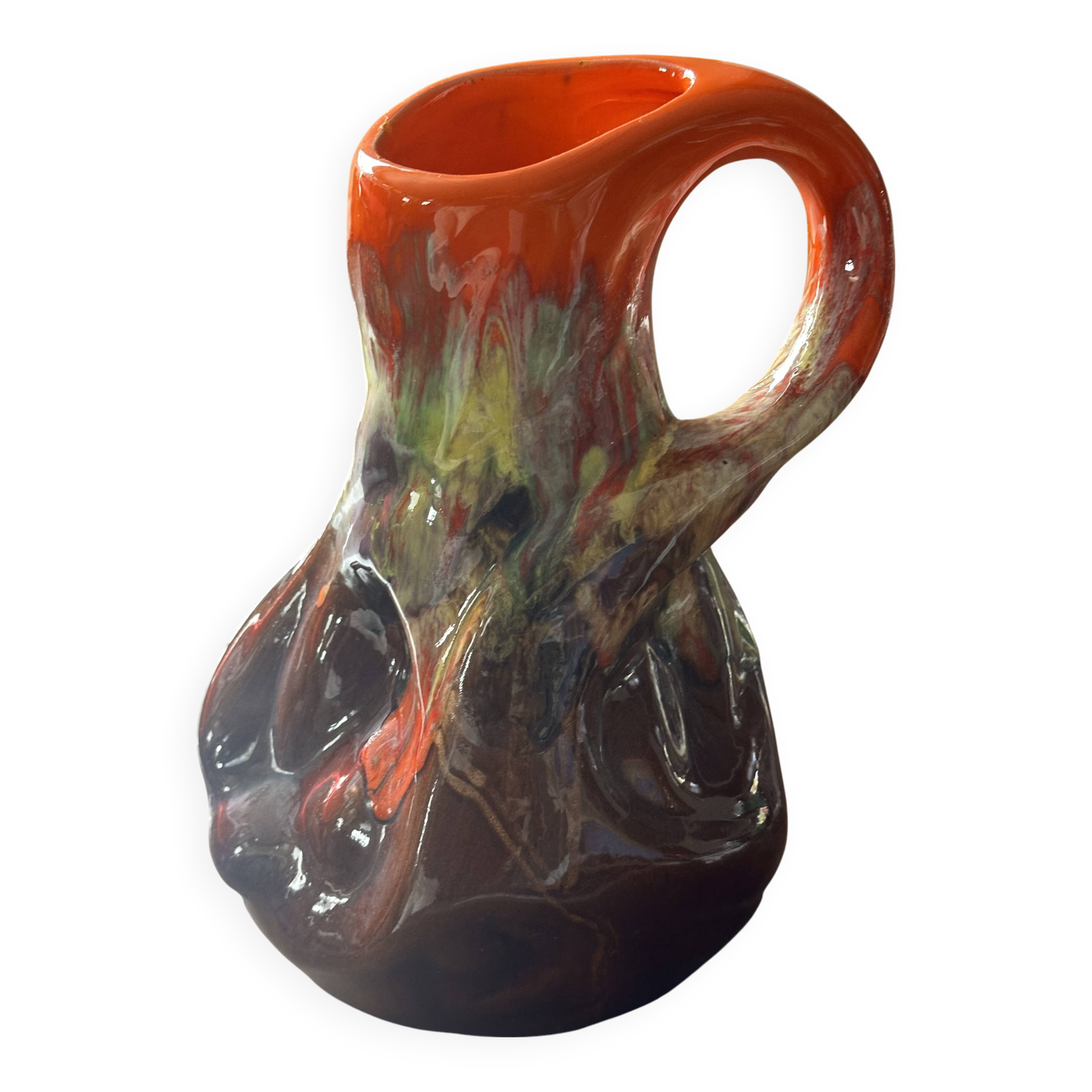 Vintage Vallauris Glazed Ceramic Pitcher, 30 cm High