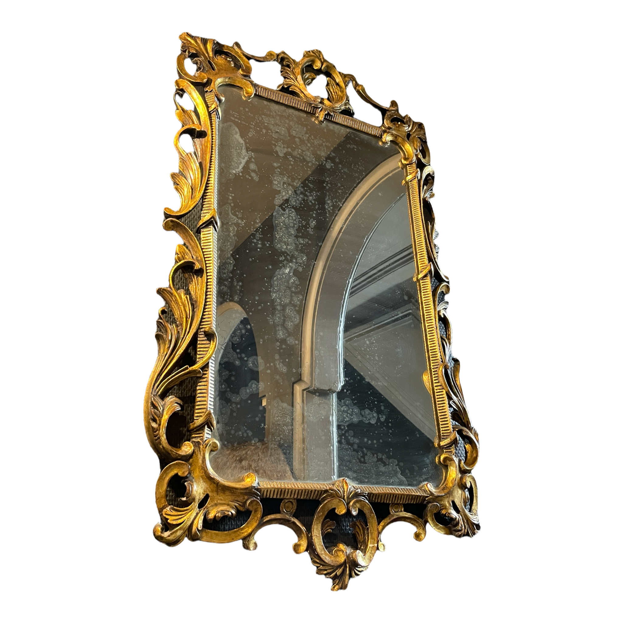 Gilded mirror Louis XV Rocaille in Carved and Stuqué Wood, nineteenth century