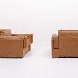 Fauteuils club italiens modernes en cuir cognac