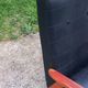 Pair of vintage beech armchairs feet compass covered with black moleskine from the 50s