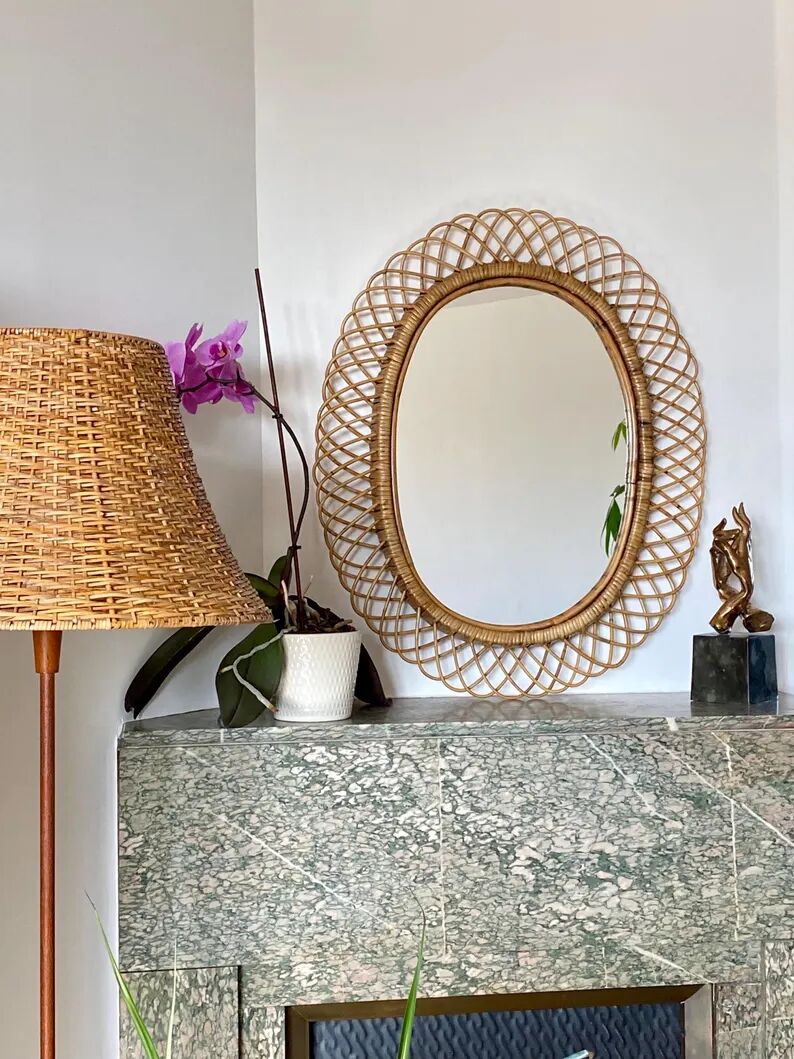 Large mirror by Franco Albini in rattan and bamboo, Italy 1960s.