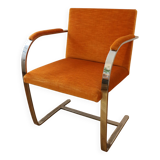 Chrome-plated metal and orange fabric armchair, 1970