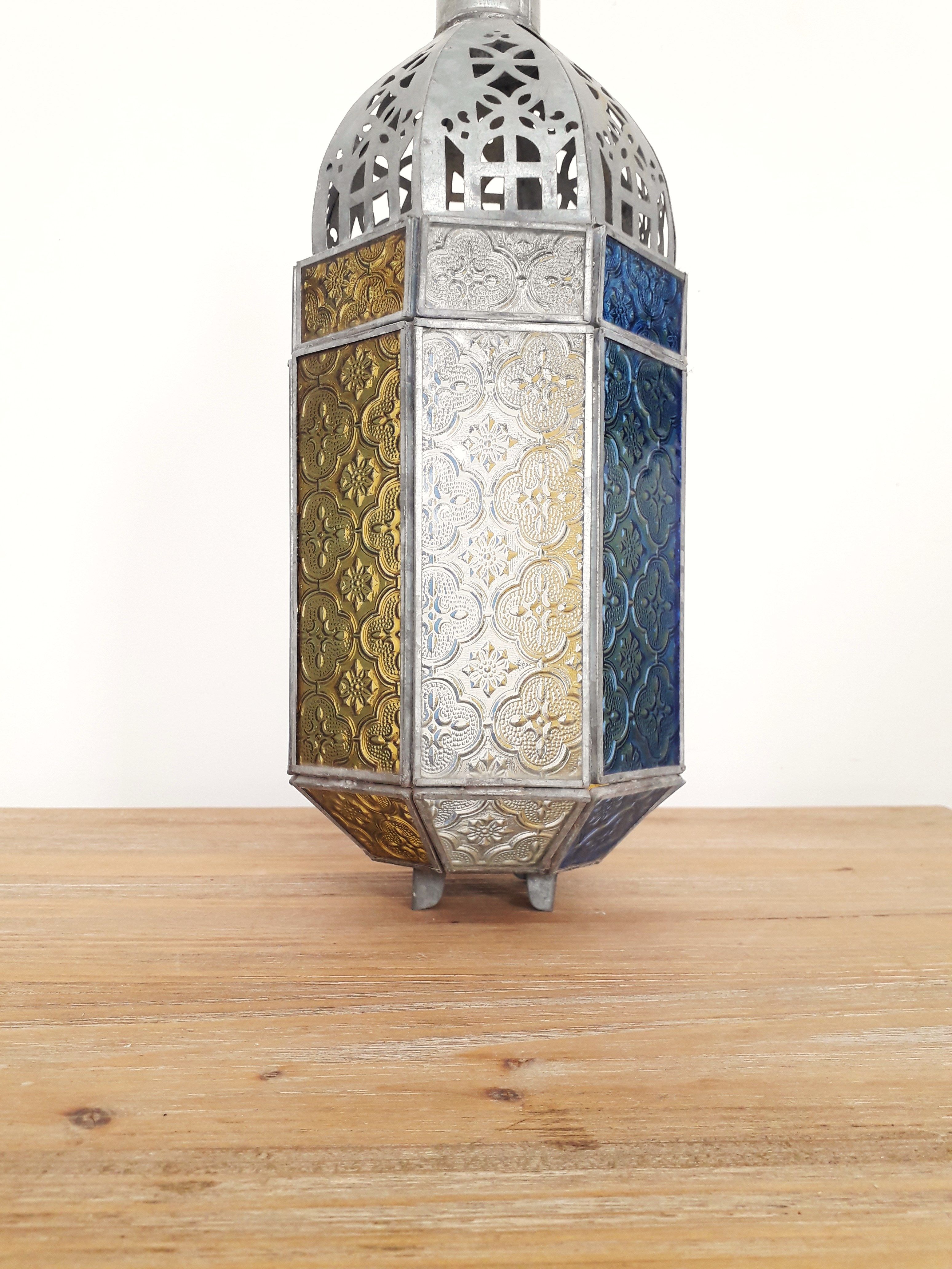 Old oriental lantern in metal and colored glasses - 1960