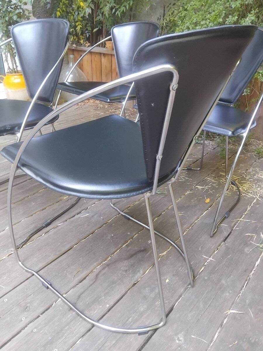 Set of four chairs - Chrome metal and leather - Model Linda - Arrben - Italy
