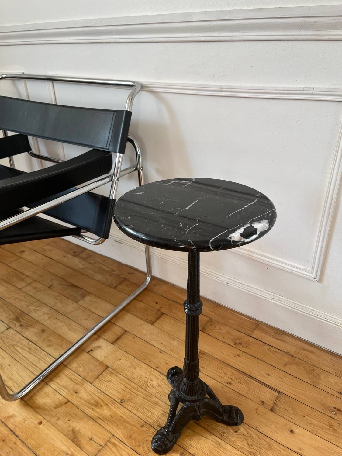 Vintage black marble bistro pedestal table