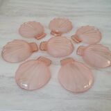 8 pink glass scallop shell bowls