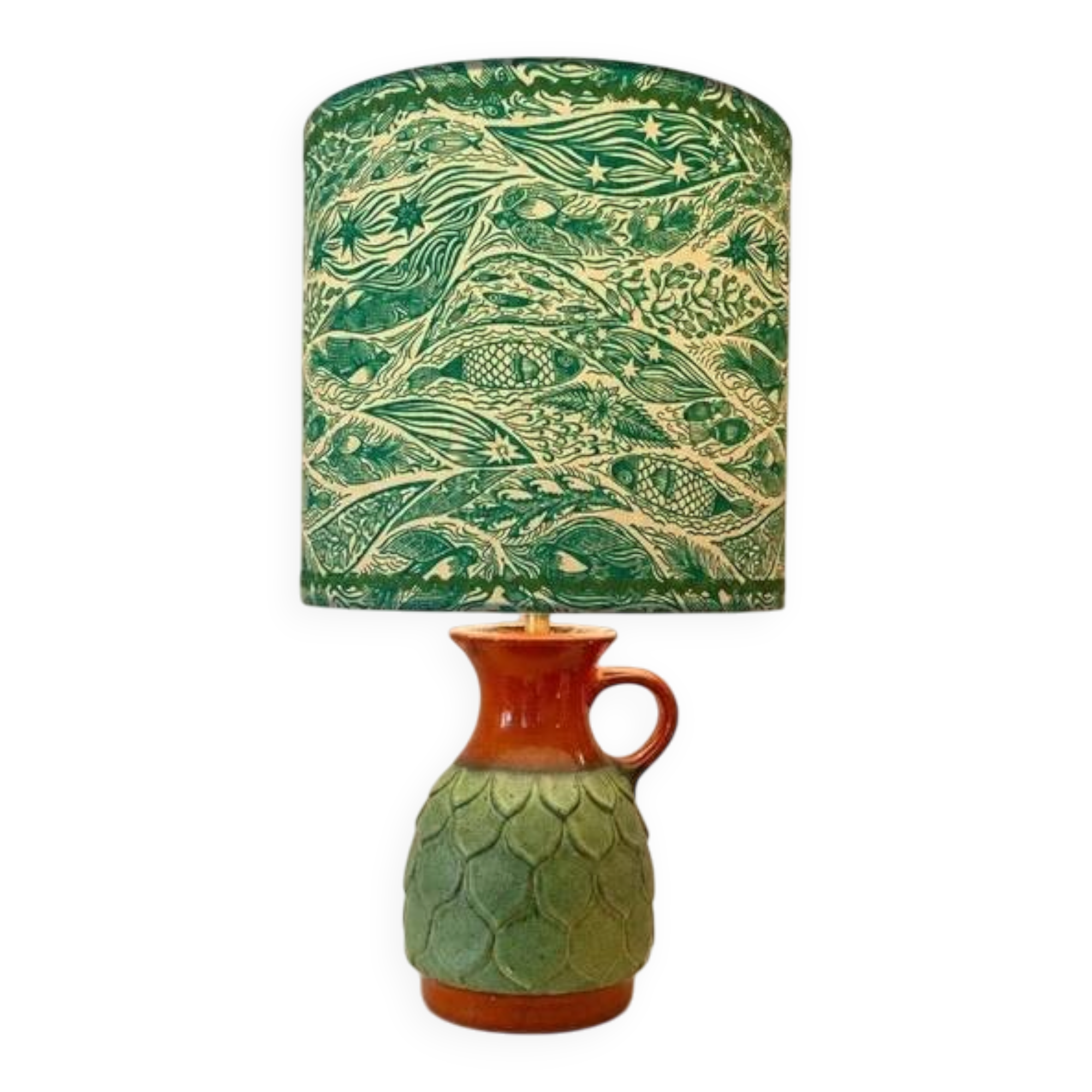 Wireless Jasba table lamp - West German pottery with fish decor | 41 cm