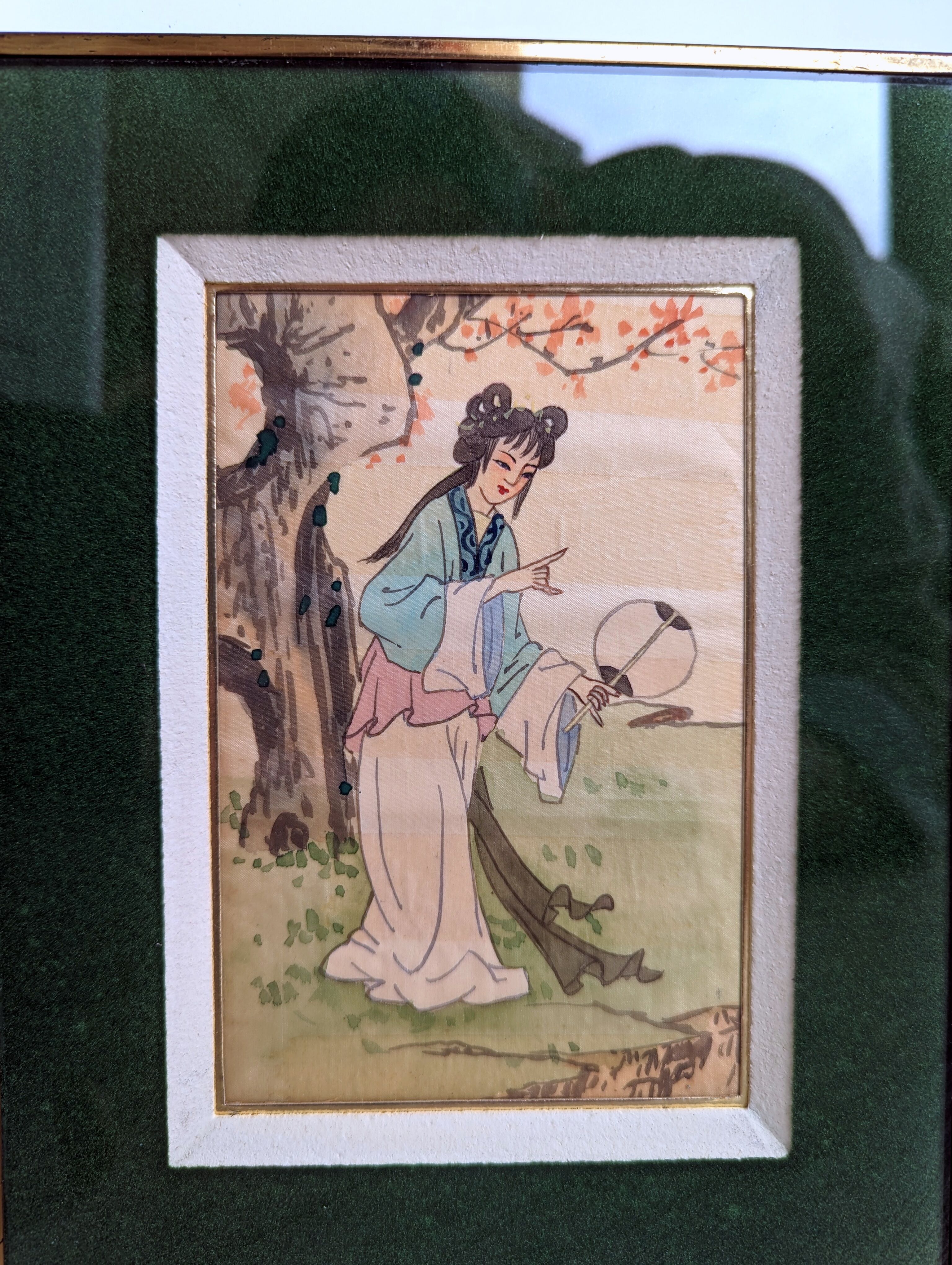 Chinese print "young beauties with a fan" twentieth century