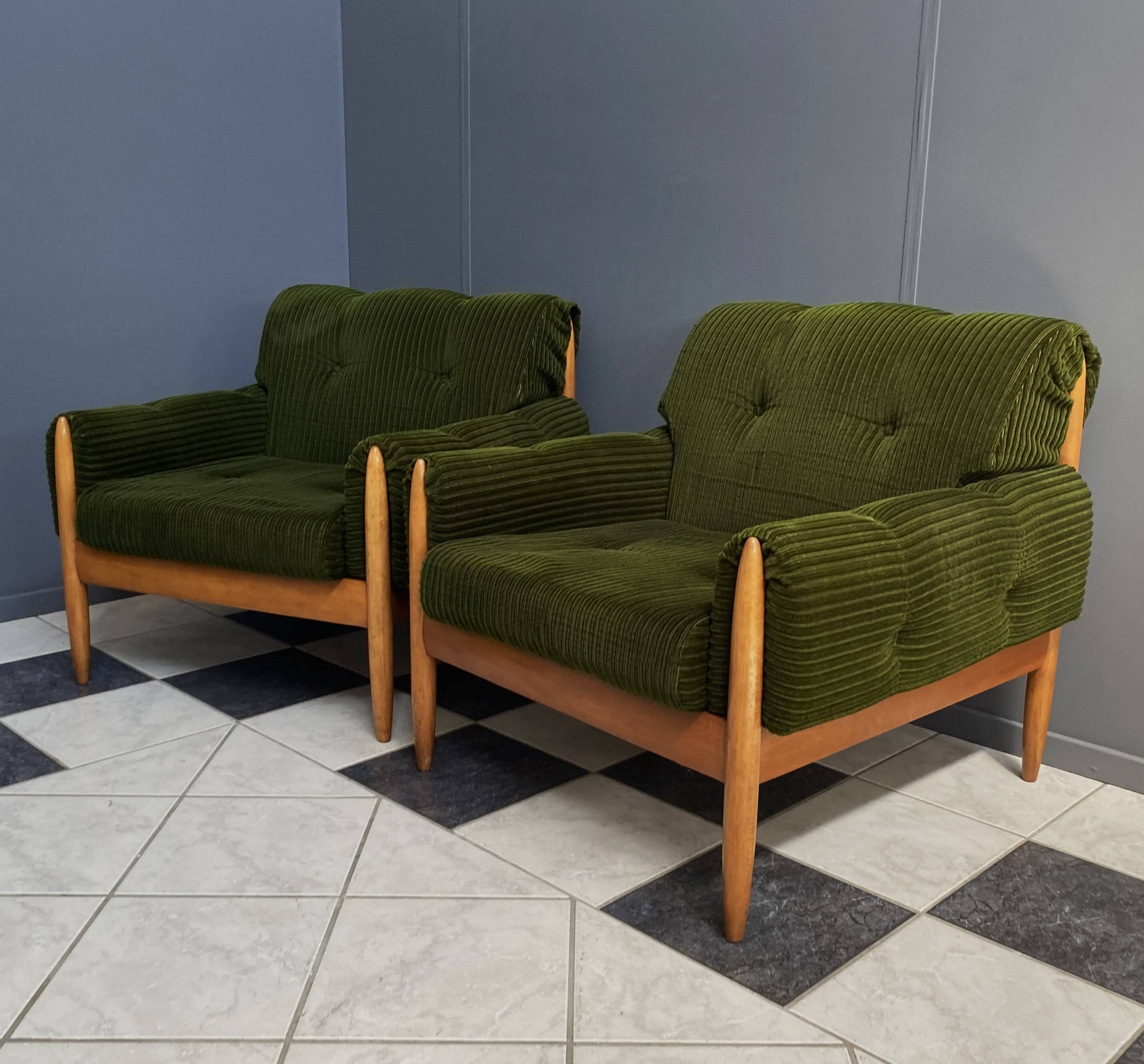 Set of 2 green relax chairs 1960s