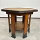 Hexagonal table with six legs in Secession style bordered with brass, attributed to Adolf Loos.