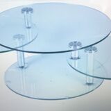 Table basse trois plateaux pivotants en verre