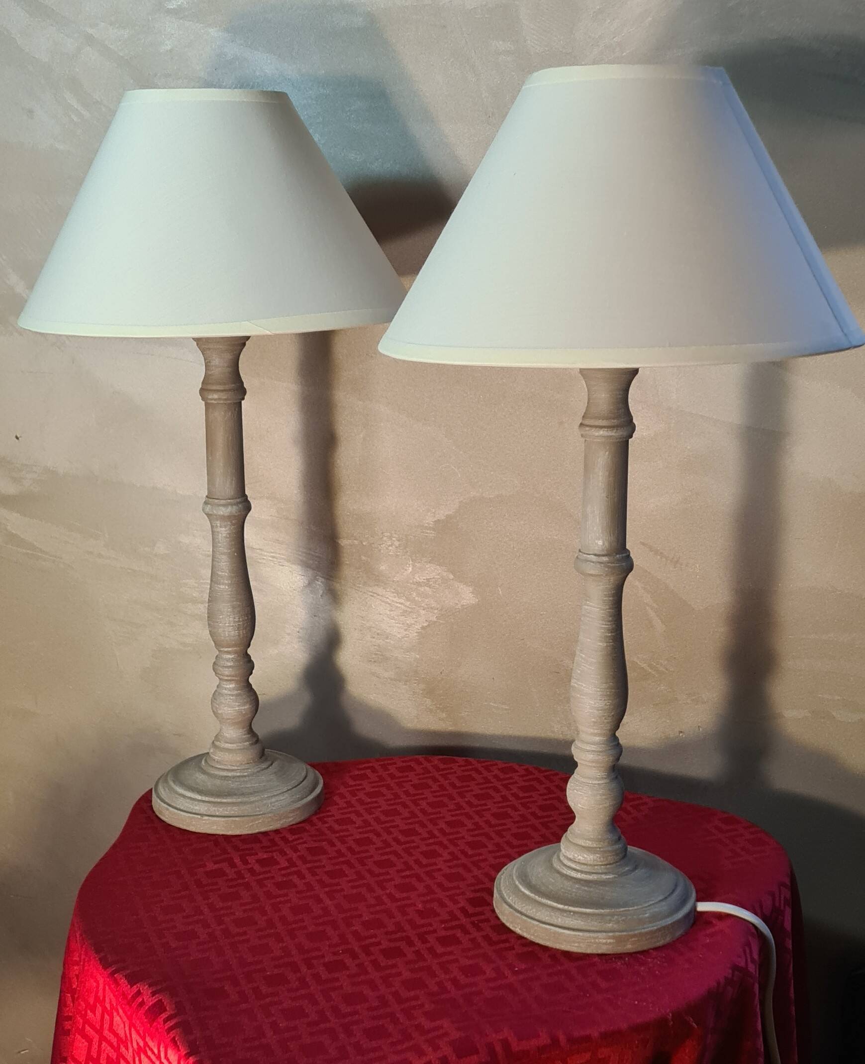 pair of taupe patinated wood lamps in classic Scandinavian style 48x25