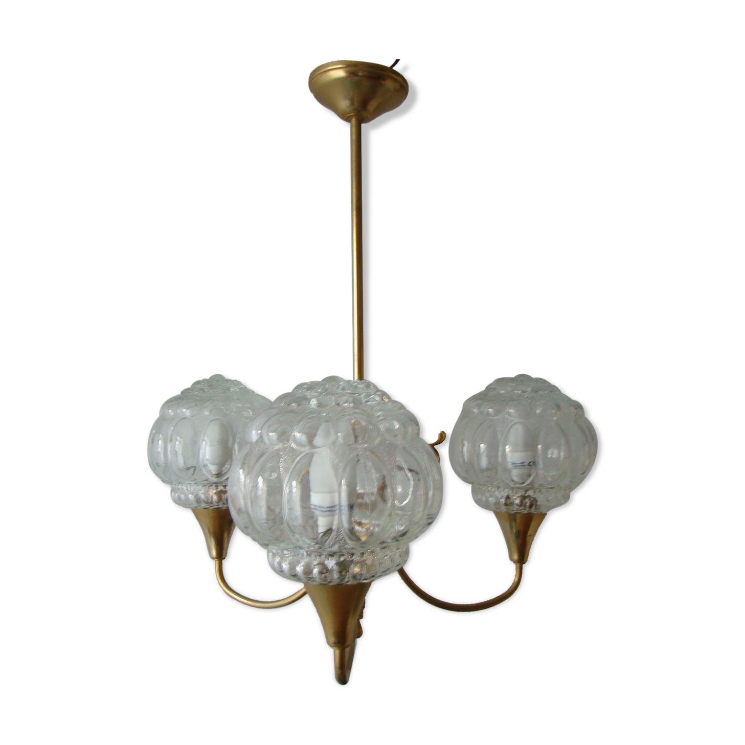 Lustre 3 branches vintage globes bullés