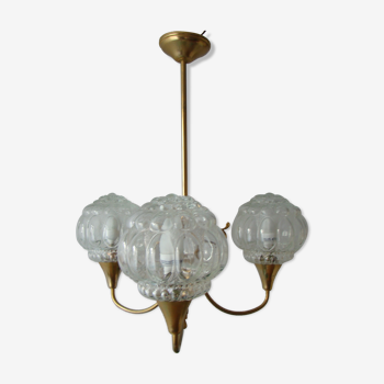 Chandelier 3 branches vintage bubbled globes