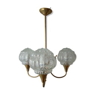 Chandelier 3 branches vintage bubbled globes