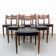 Teak and Black Leatherette Chairs, 1950s, Set of 6