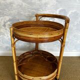 2-tiered round bamboo bar cart in the style of Vivai del Sud, Italy, 1960s