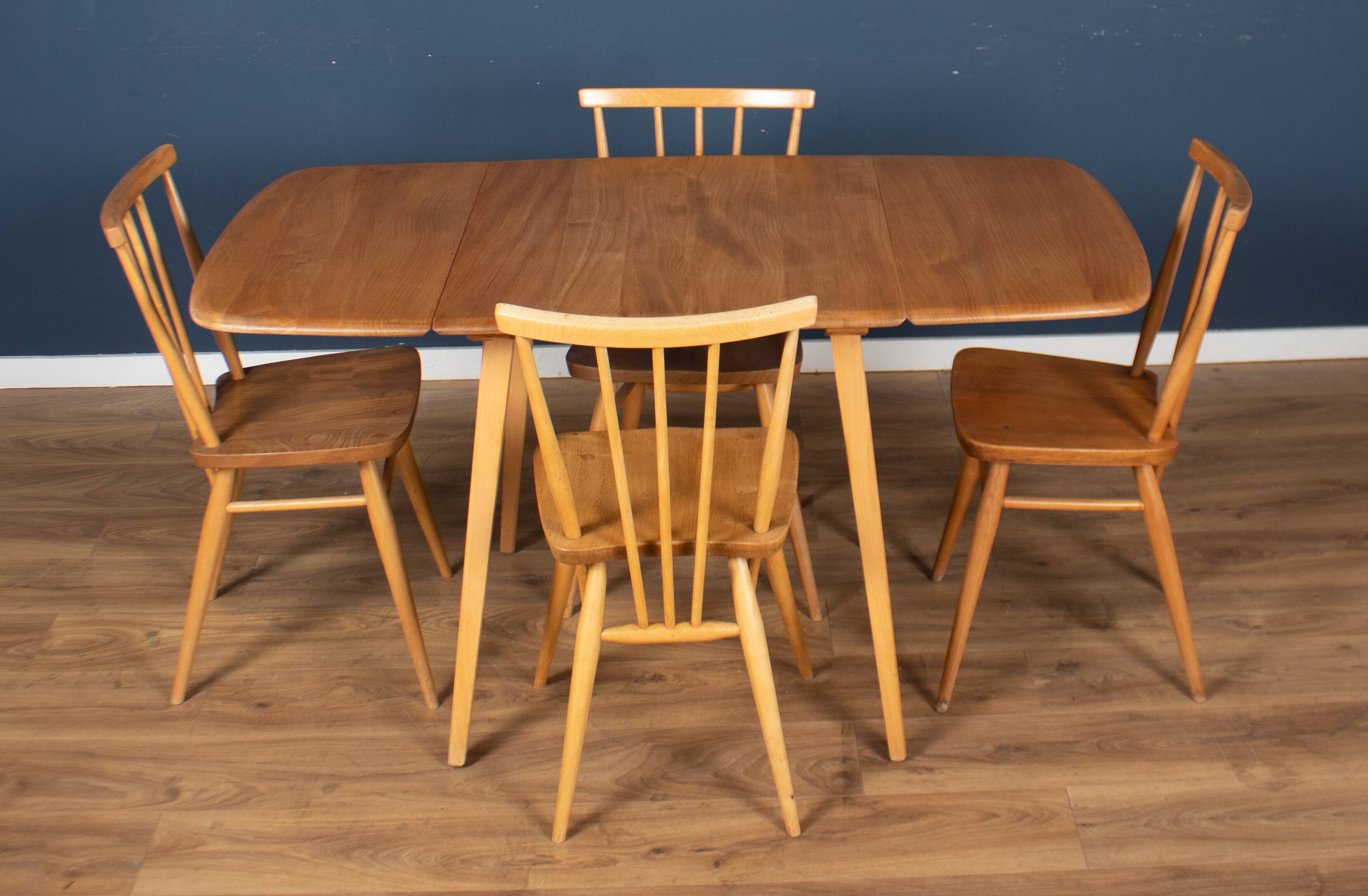 Retro Blonde Ercol Model 383 Dining Table & Four Stick Back Kitchen Dining Chairs