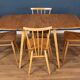 Retro Blonde Ercol Model 383 Dining Table & Four Stick Back Kitchen Dining Chairs