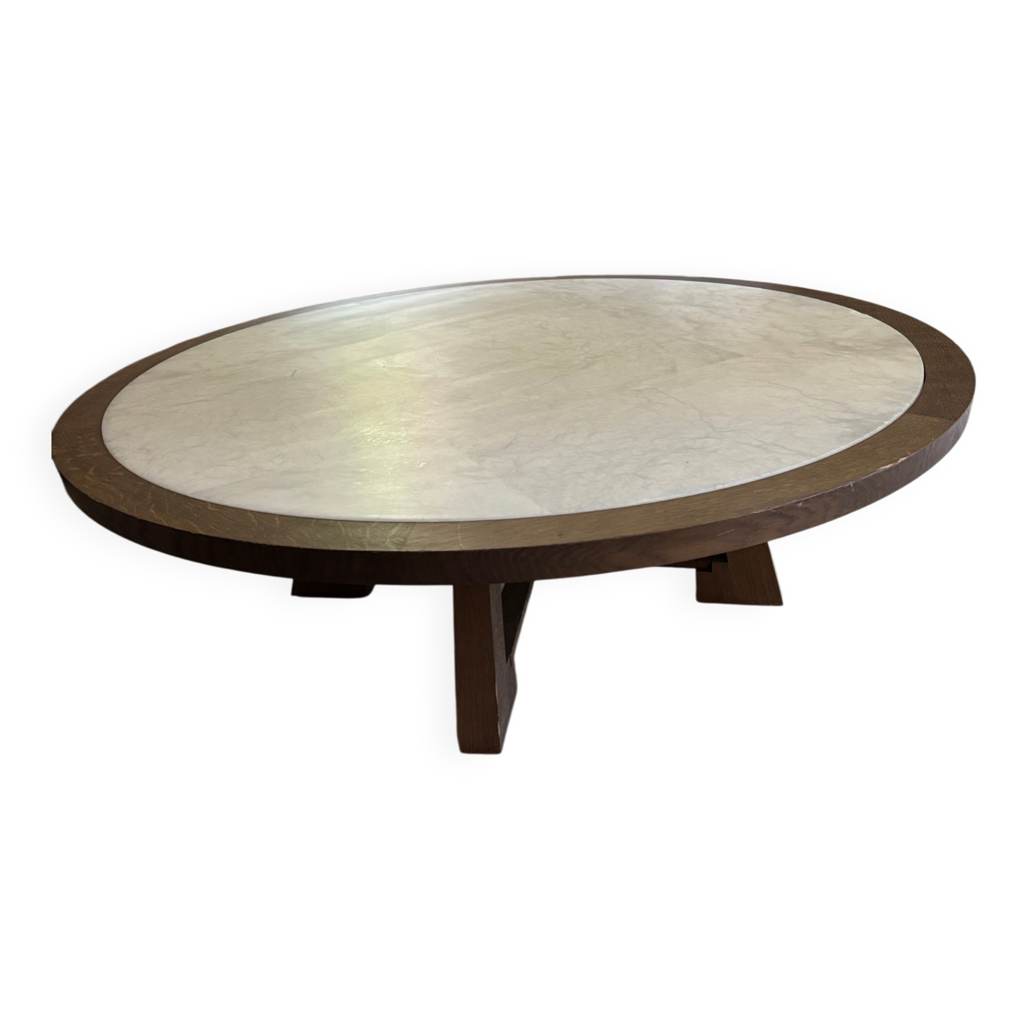 Round coffee table Philippe Hurel – wood and marble – Ø 130 cm