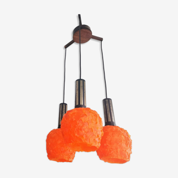 Orange Lucite Spaghetti 3 light cascading chandelier lamp