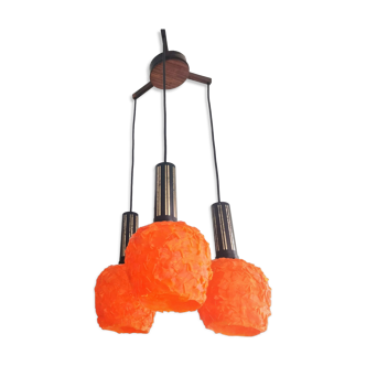 Orange Lucite Spaghetti 3 light cascading chandelier lamp