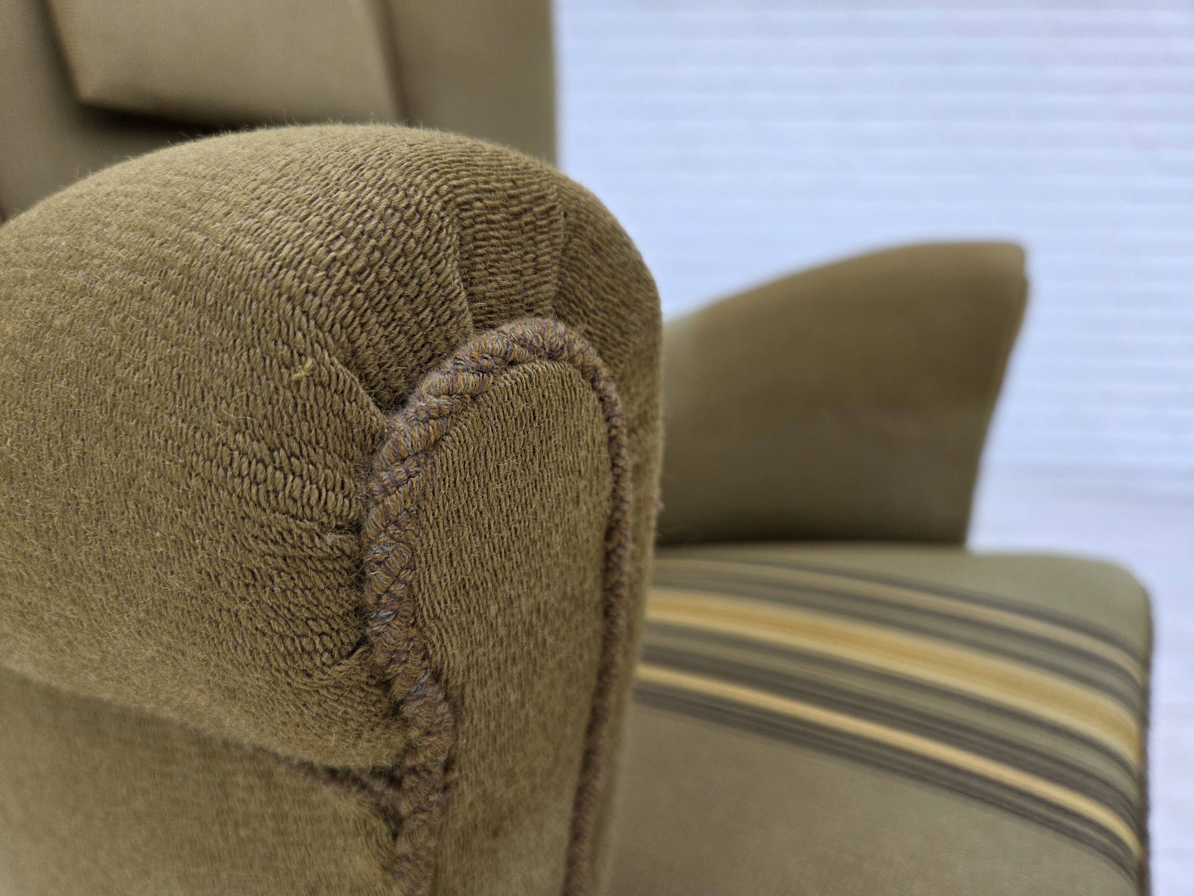 1960s, Danish highback armchair, original green furniture wool.