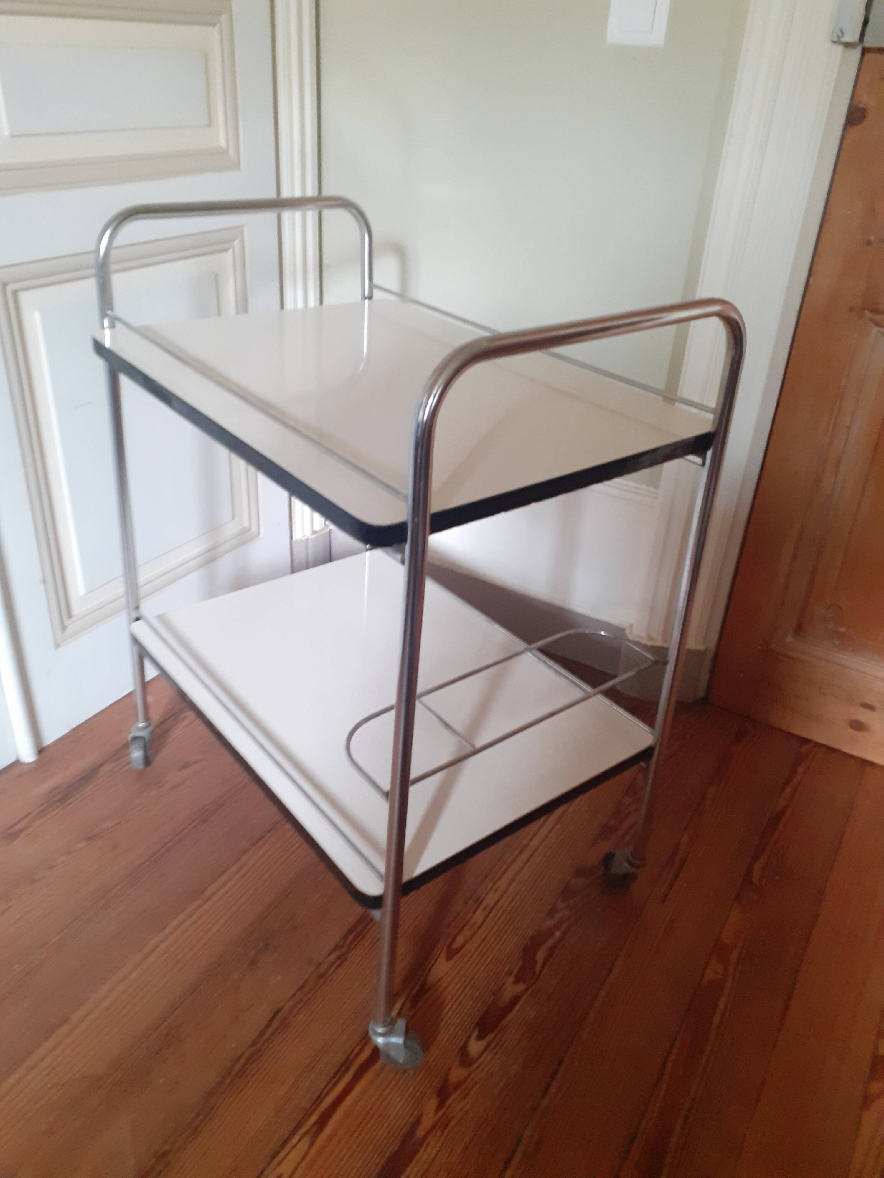 Vintage chrome metal serving trolley