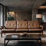 Vintage Mid-Century Danish Modern 3-Seater Brown Leather Sofa by Georg Thams