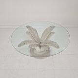 Italian "Flower" Coffee Table in Plaster With Facet Cut Round Plate, 1970s