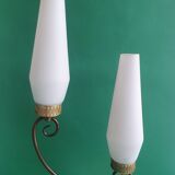 Large double lighting vintage opaline table lamp