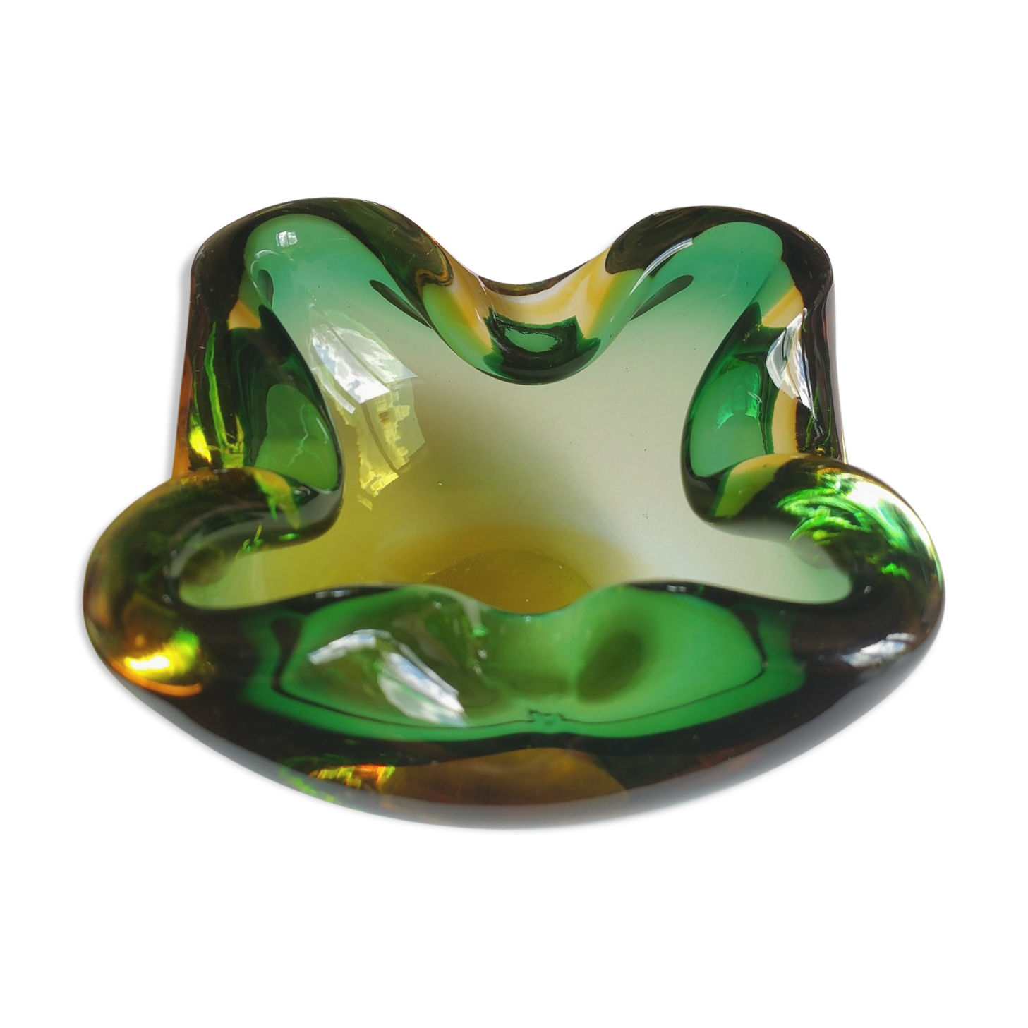 Cendrier de sommerso en verre de murano, des années 60
