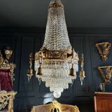 19th Century Louis XVI Style Gilt Bronze Chandelier With Crystal Tassels - H125cm