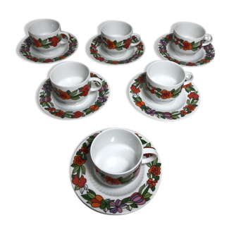 Series 6 cups old kaiser ceramic white + flowers vintage designs