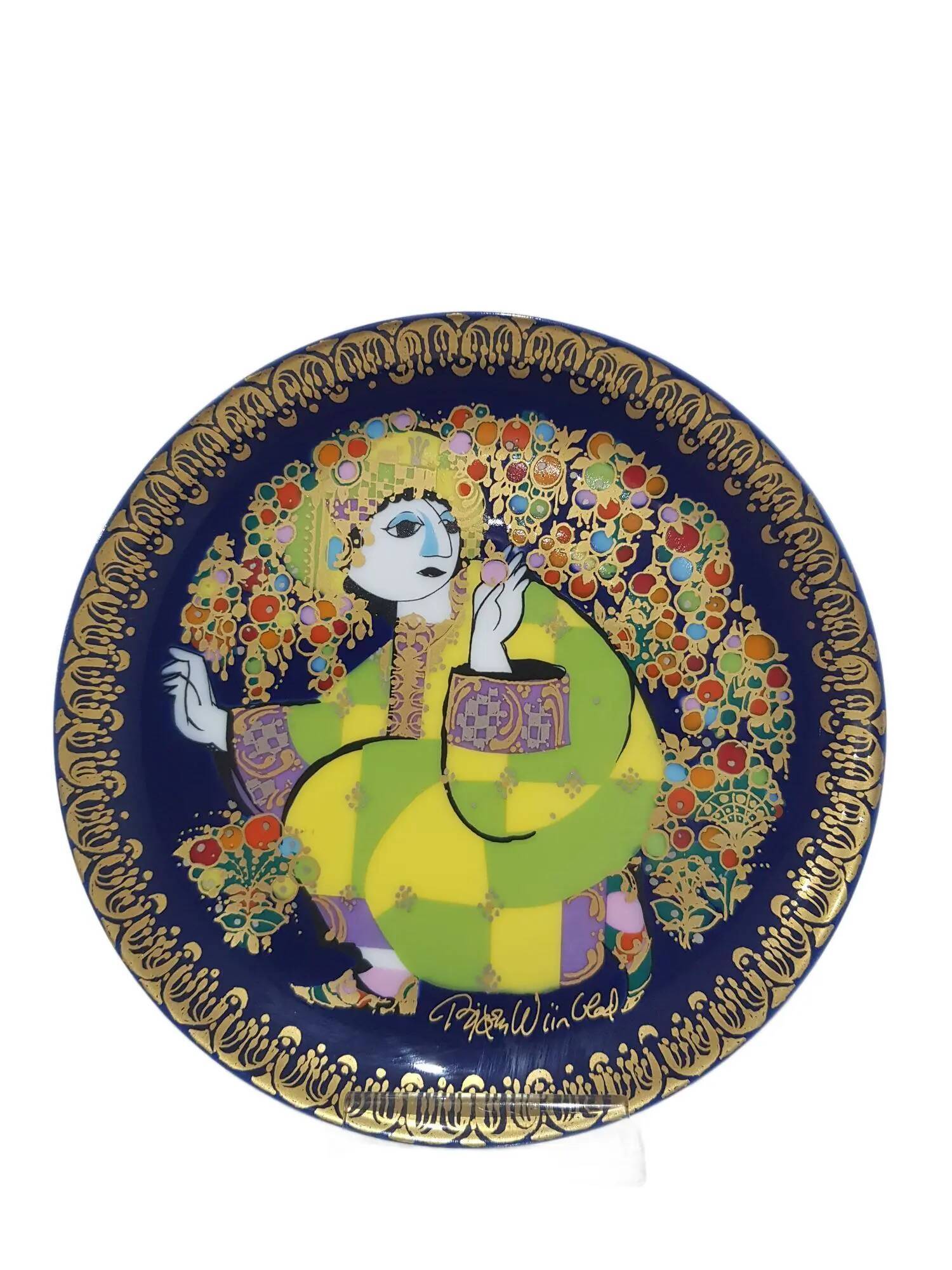 Alladyn plate no. IV, cobalt blue, porcelain, design by B. Wiinblad, Rosenthal, Germany, 1980s.