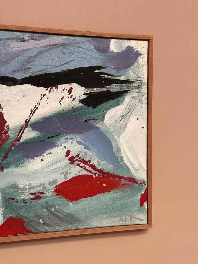 Original Swedish Oil On Canvas – Abstract Composition By Lars Sjögren – Vintage & Framed – 38 × 40 Cm (15.0" × 15.7")