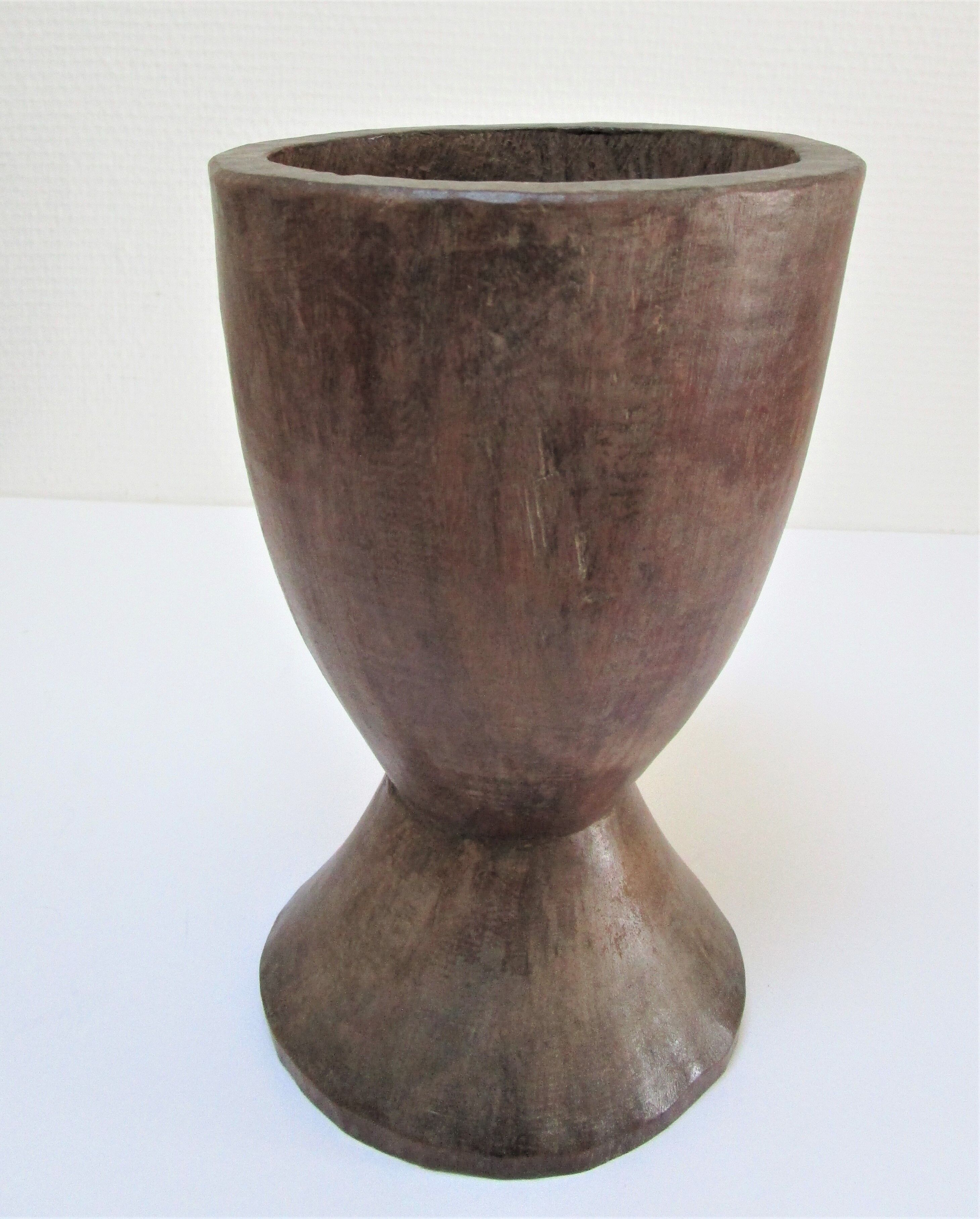 solid wood vase carved brutalist vintage