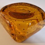 Italian Murano Amber Bubble Glass Ashtray Bowl Circa 1960