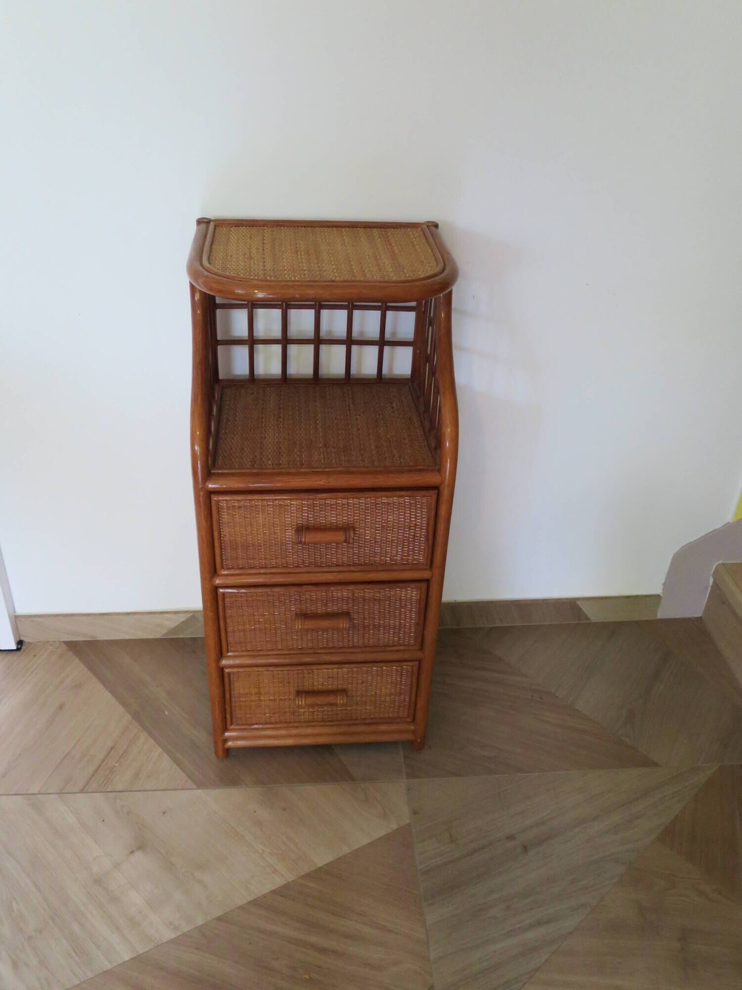 Vintage - sideboard - chest of drawers - woven rattan chest of drawers - wood - bamboo - 80s