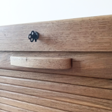 Solid oak filing cabinet with curtains